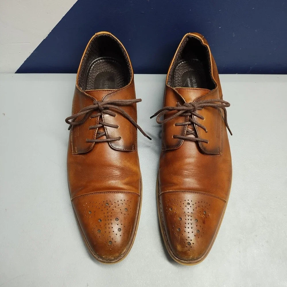 Carlo Morandi Oxford Dress Shoes Mens US 10.5D Brown Leather Memory Foam‎ 900D70